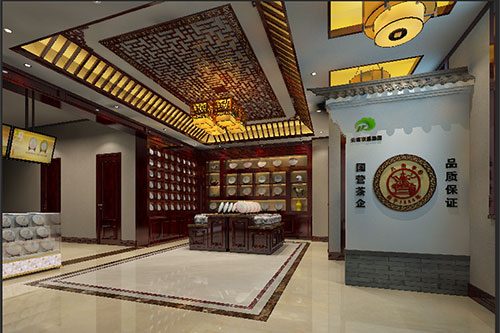 拖市镇古朴典雅的中式茶叶店大堂设计效果图